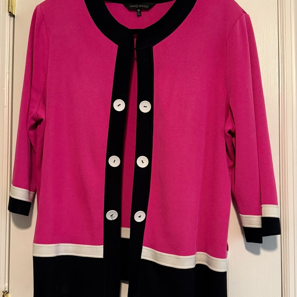 Ming Wang Vibrant Pink and Black Cardigan